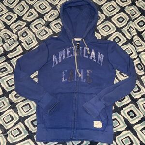 American Eagle Outfitters Blue Graphic Full Zip Hoodie